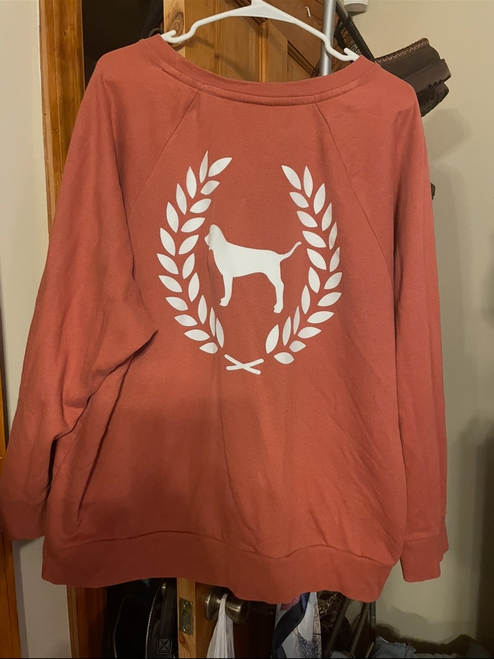 PINK Victoria's Secret Coral Crewneck Sweatshirt with White Dog Crest